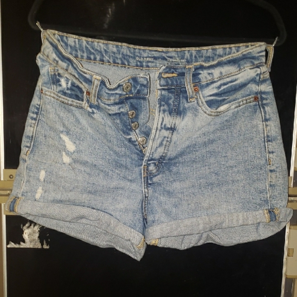 Old Navy Blue Jean Shorts Distressed Mid-Thigh
